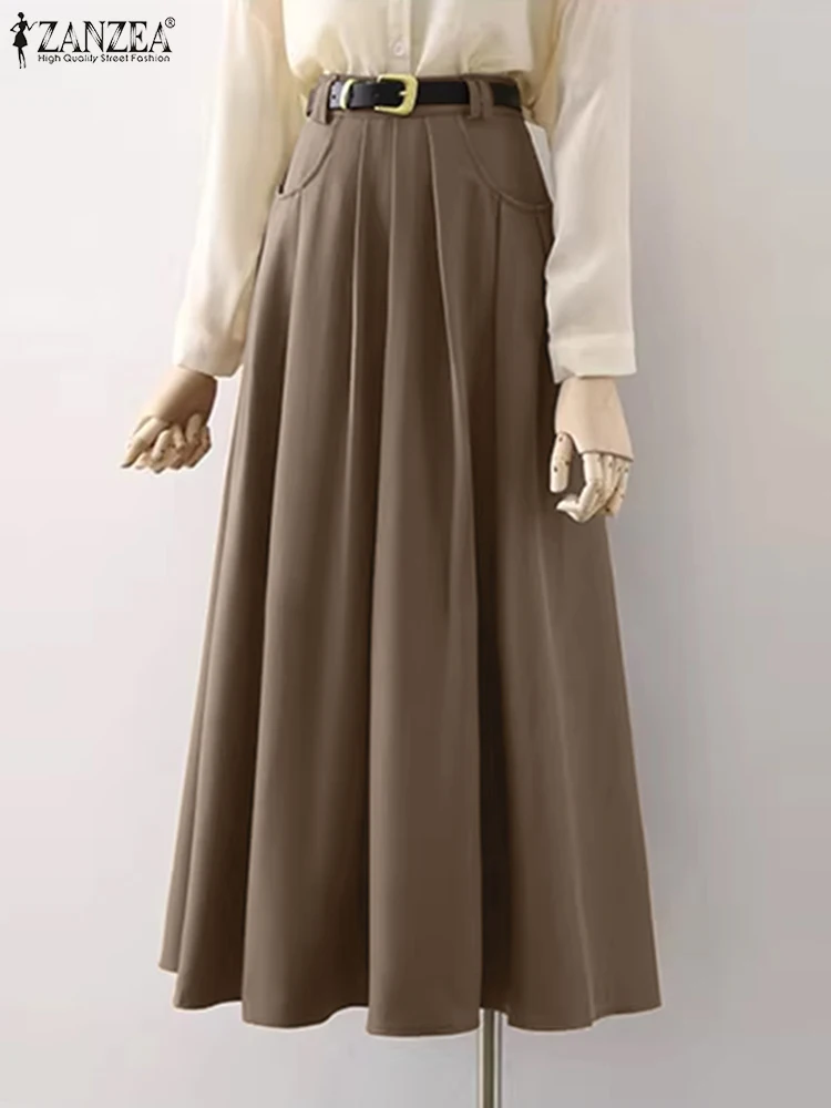 Винтажная плиссированная юбка ZANZEA с карманами и завышенной талией модная
