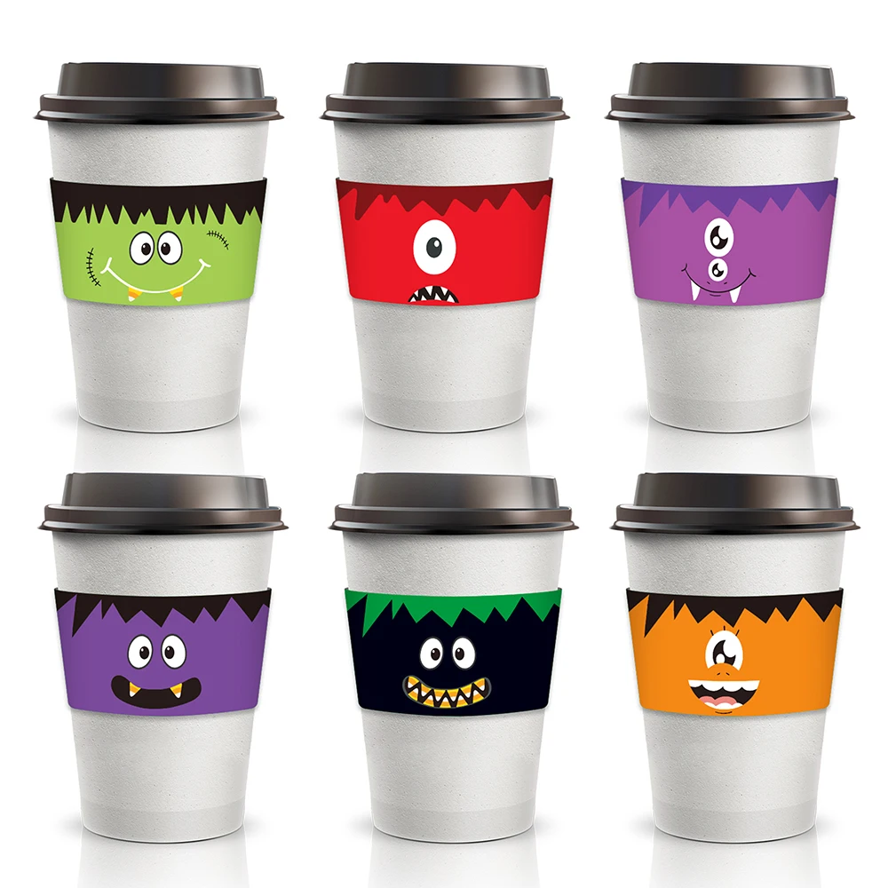 

24pcs Halloween BOO Ghost Witch Bat Festival Party Disposable Coffee Cup Paper Protective Covers All Saints' Day Party Supplies