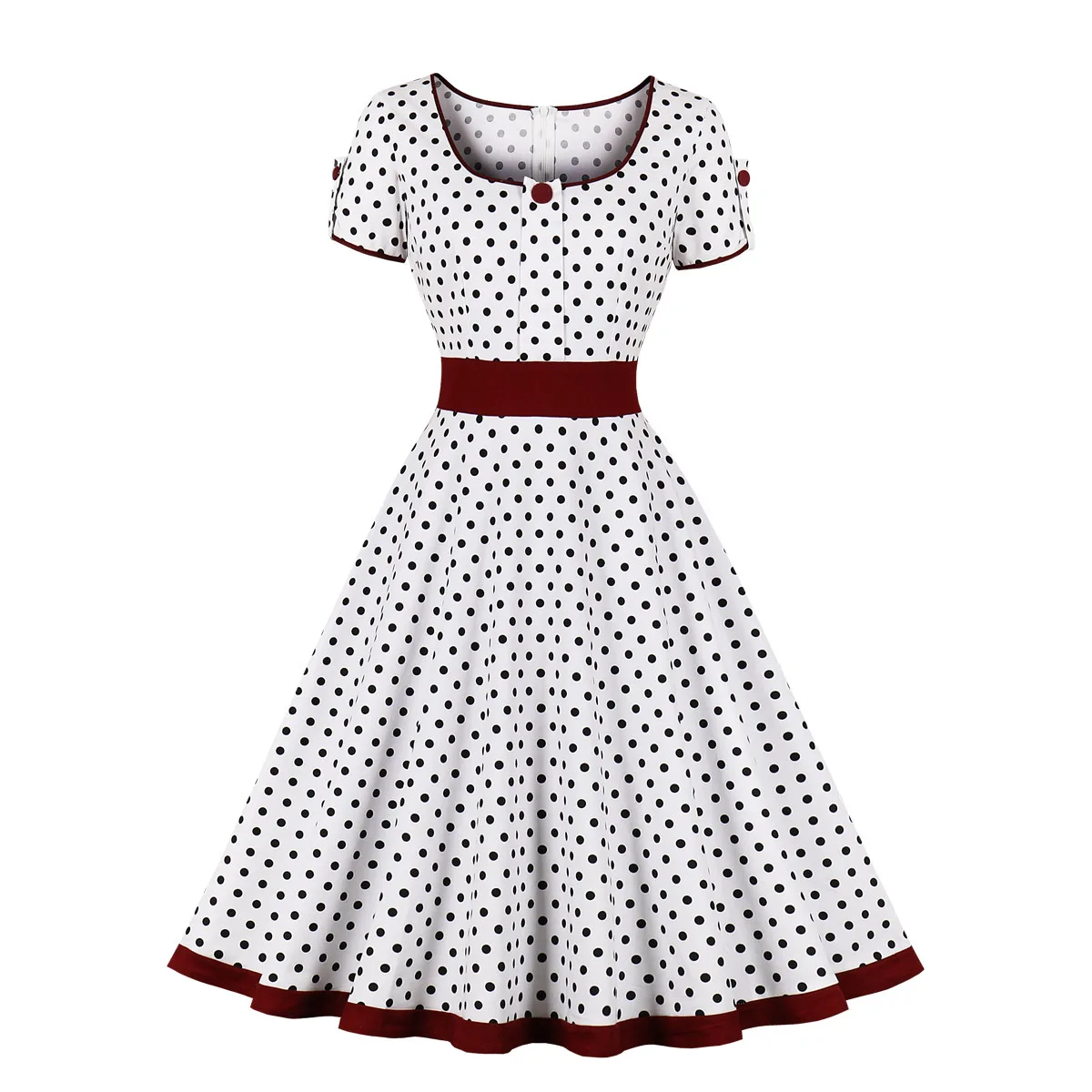 

SISHION 2023 New Design Cotton A Line Women Robe Femme White With Black Dots Retro 50s 60s Vintage Swing Dresses VD3238