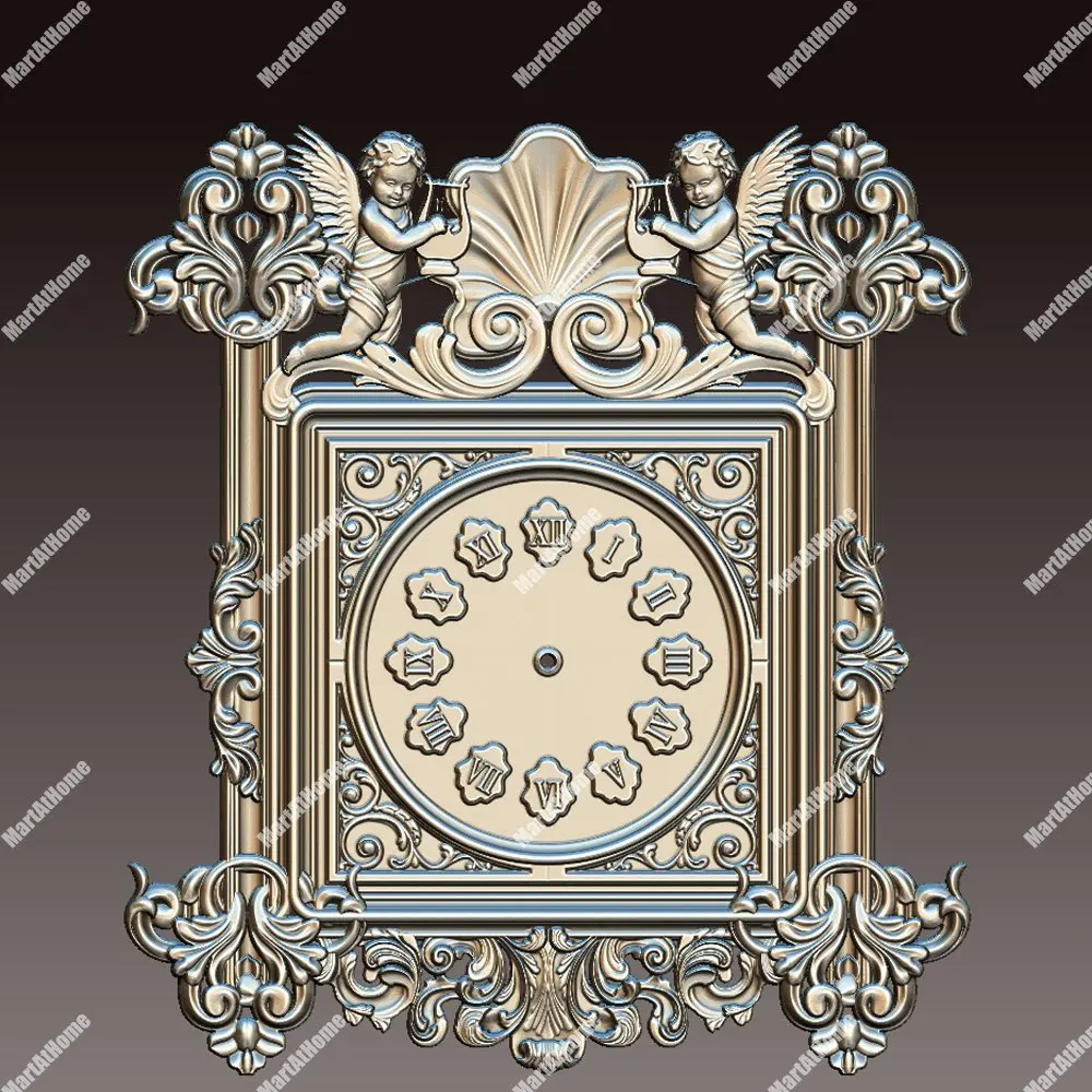 

Квадратные настенные часы с двумя ангельскими рамками, 3D модель STL для фрезерного станка с ЧПУ, гравировка и рельефная 3D-печать, поддержка ...