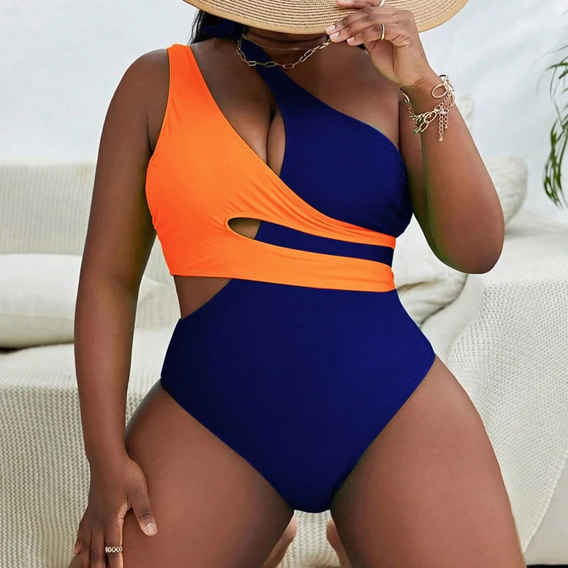 

2024 New Plus Size Push Up Swimsuit One Piece Patchwork Swimwear Women Sexy Underwire Bodysuit Monokini Women Bathing Suits Swim