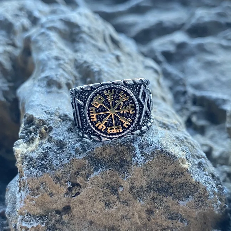 

Nordic Rune Ring Stainless Steel Fashion Viking Unique Gift For Mens Cool Punk Retro Geometric Jewelry Gold Color Hip Wholesale