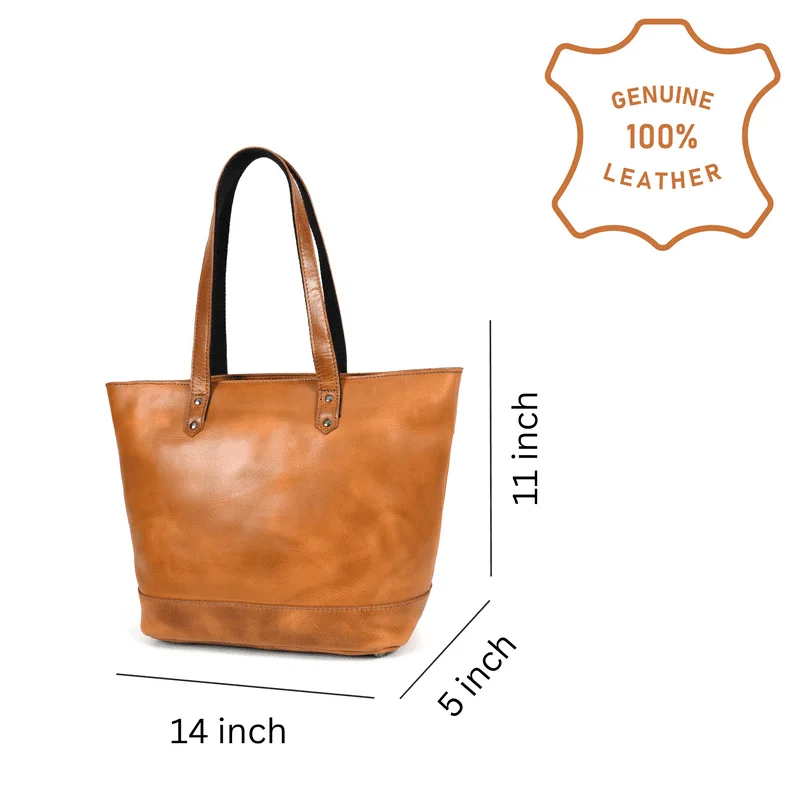 

Brown Gorgeous 14" Cinnamon Brown Genuine Leather Tote Bag For Women | Adjustable Shoulder Strap | Laptop Compartment.