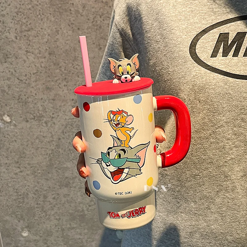 Tom and Jerry Cute Cartoon Cat Mouse 850ML Ceramic Coffee Cup Kawaii Mug Lovely Periphery Water Home Decor Room Decoration