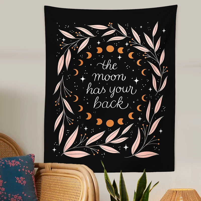 Настенный гобелен с Лунной фазой фон оливковыми листьями психоделический цветок