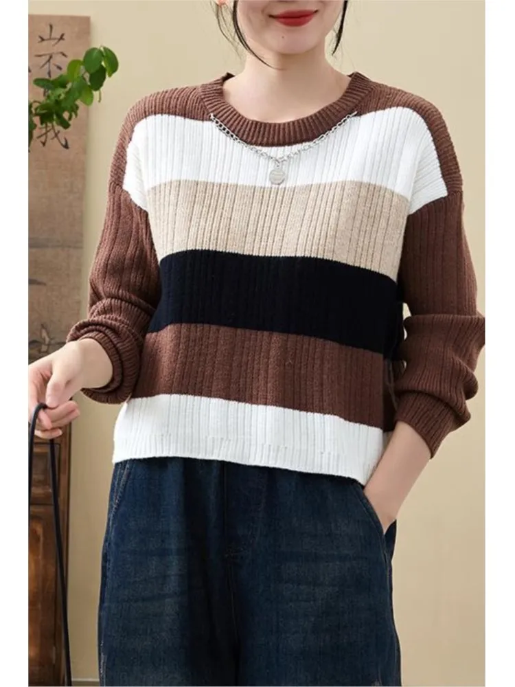 Оверсайз вязаный осенний пуловер с длинными рукавами женский свободный