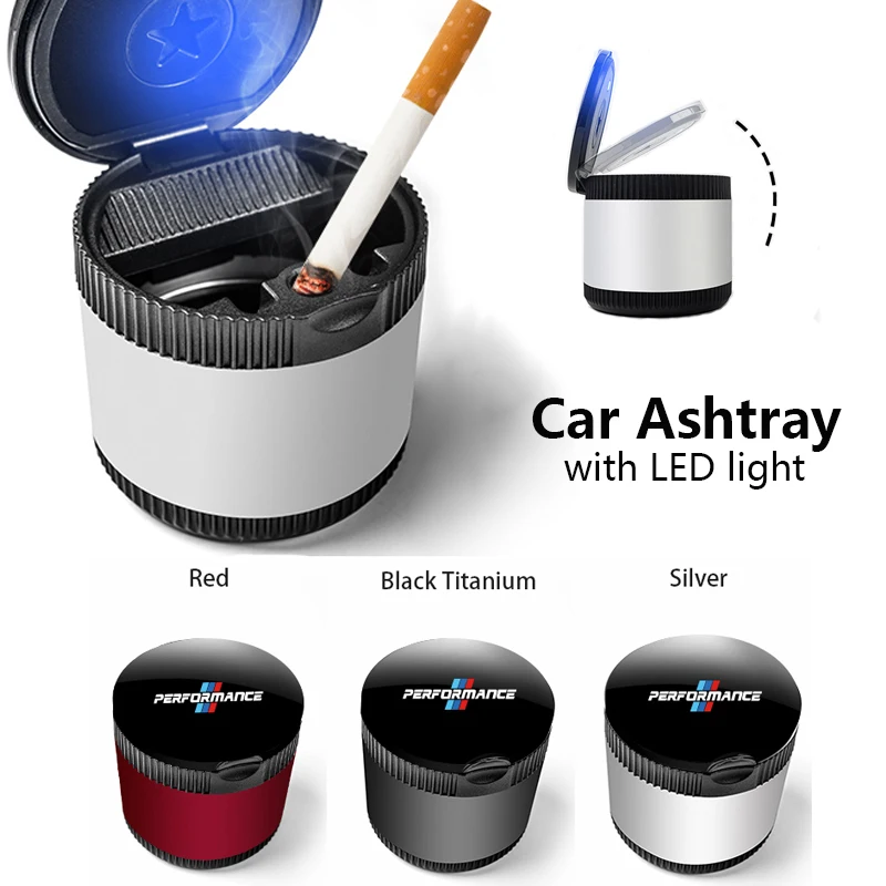 Cenicero de coche con luz LED, bandeja para cenizas, portavasos, portátil, sin humo, soporte para cigarrillos ignífugo, caja para BMW