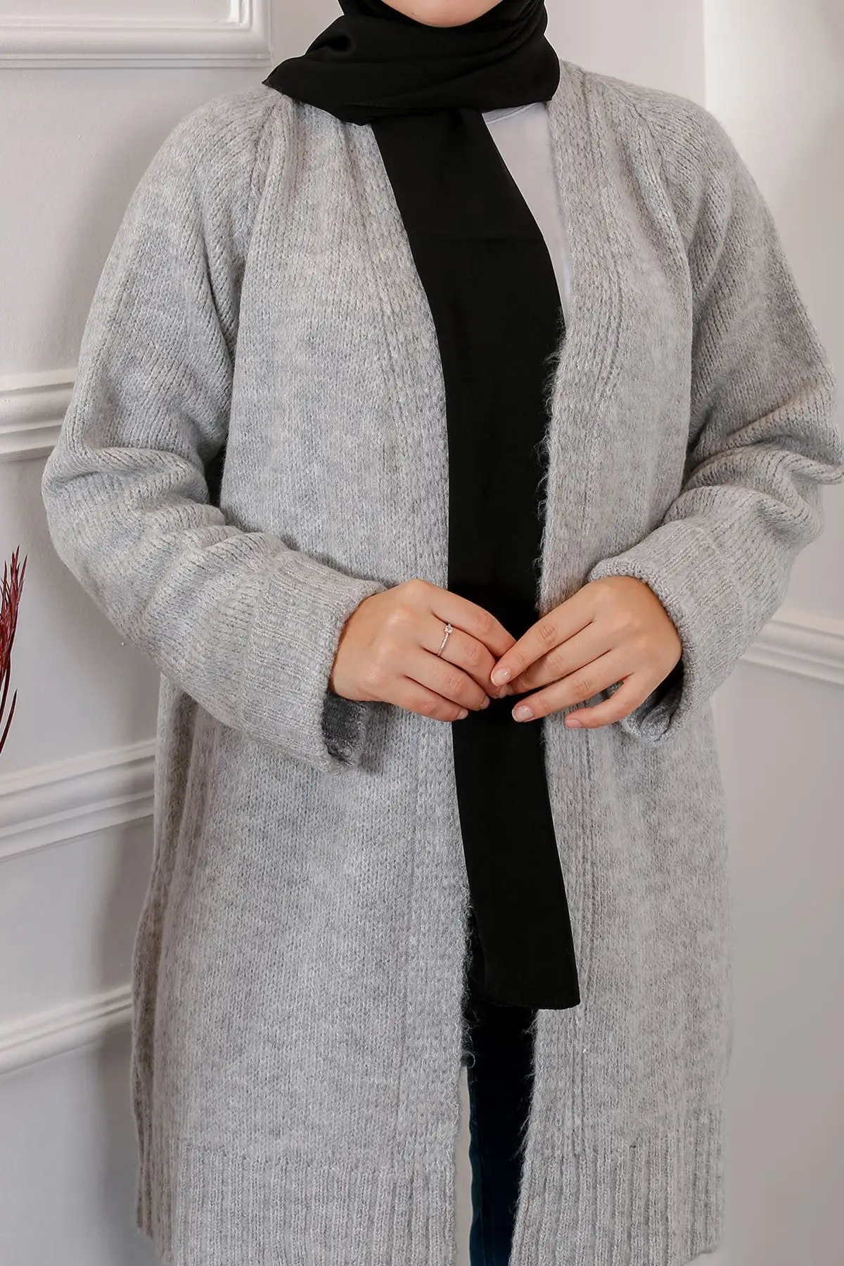 

Gray Cardigan Sweater 7568 21 FWTRT7568 Women Muslim Sweater