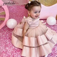 lovely pink short puff ball gown flower girls dresses for wedding formal pageant birthday party first communion gowns for kids
