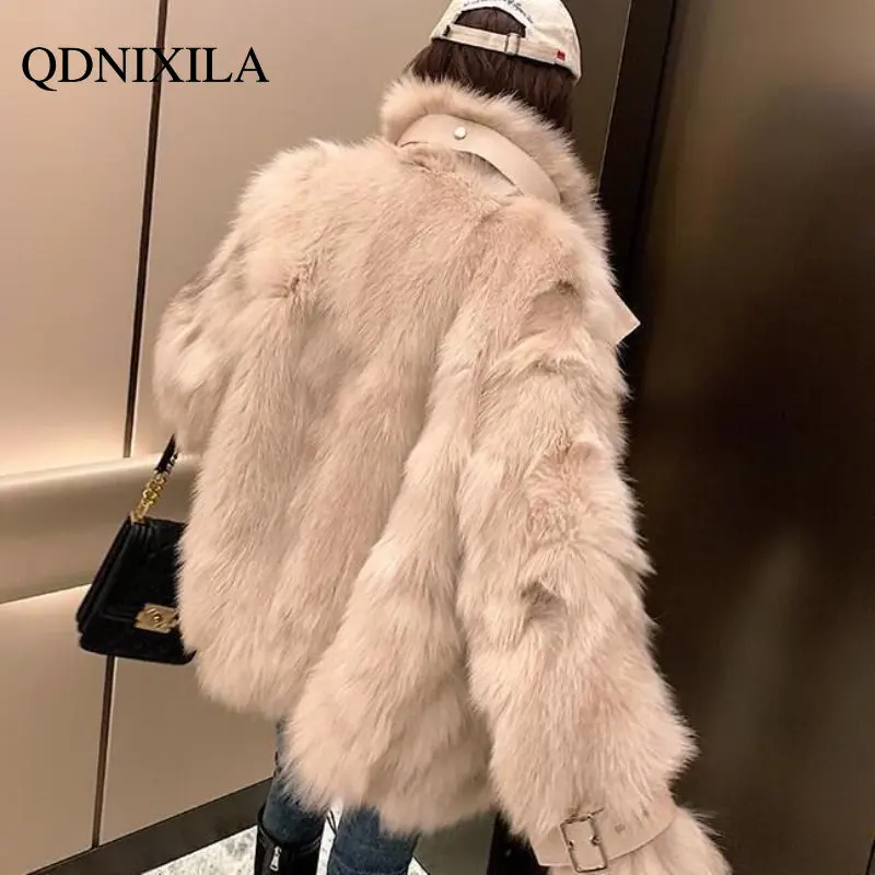 2022 Winter Fur Coat Women Imitation Fox Hair Korean Version of The New Faux Fur Coat Hooded Fox Fur Long Fur Collar Jackets