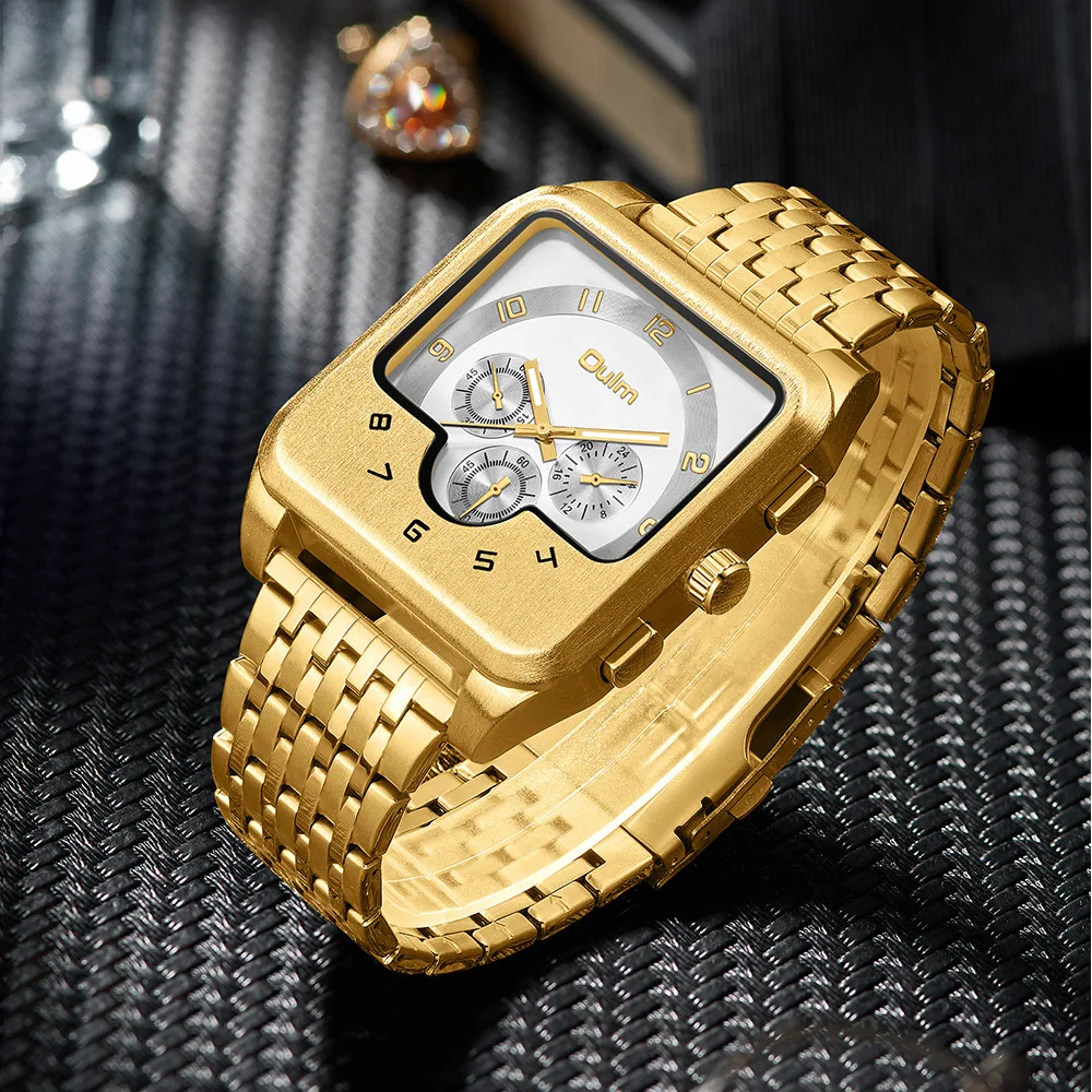 OULM 9463 Мужские кварцевые часы Новые золотые черные мужские квадратные для спорта