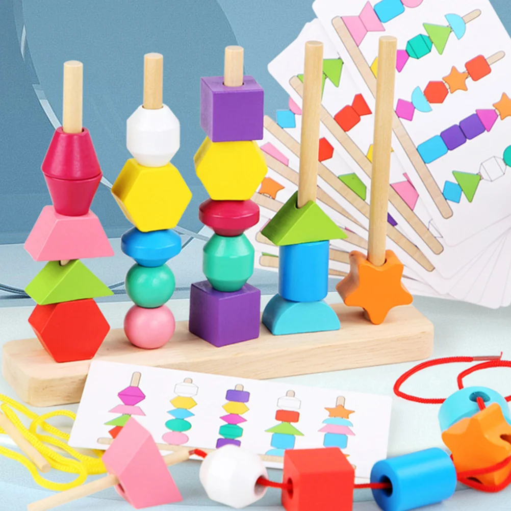 

Color Sorter Toy Baby Blocks Beaded Stacking Educational Toys Wooden Lacing Beads Outdoor