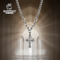 personality trend chains splicing diamond inlaid three layer cross pendant necklace mens fashion versatile neck accessories
