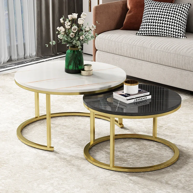 Современный журнальный столик Side круглый из скандинавского мрамора для гостиной