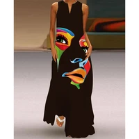 summer women casual loose straight dress daily going out vacation abstract figure print sleeveless maxi dress
