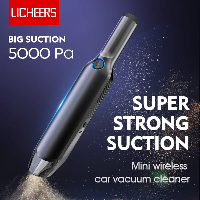 

Licheers Mini Wireless Car Vacuum Cleaner 5000 Pa 60W Super Strong Suction Portable Handheld Auto Vacumm Cleaner for car home