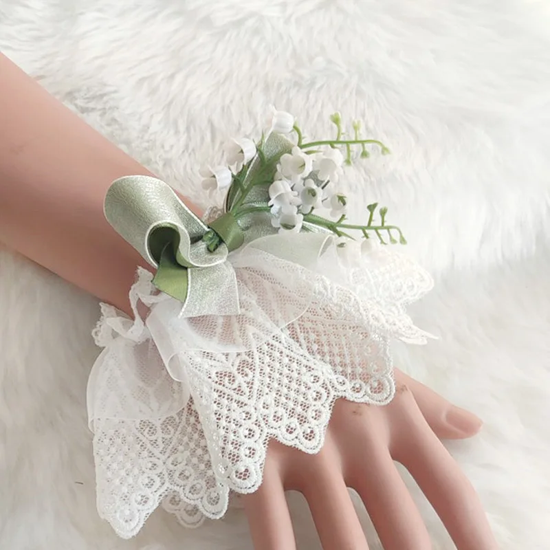 

Women Fake Flare Sleeve Floral Lace Wrist Cuffs Pleated Ruched False Sweater Wrist Warmers Sweet Lolita Wedding Hand Sleeves
