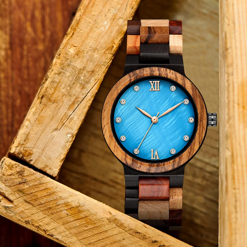 Top Luxury Brand Ladies Full Wood Color Watch Fashion Quartz Wood Wristwatches Bracelet Couple Watch Birthday Gift for Women