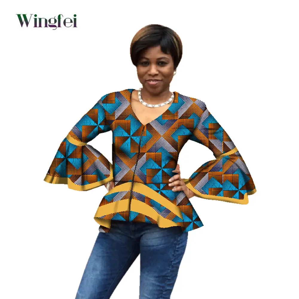 Dashiki African Women Clothing Bazin Riche Fashion Elegant V-Neck Crop Top Shirts Ankara African Clothing WY2937