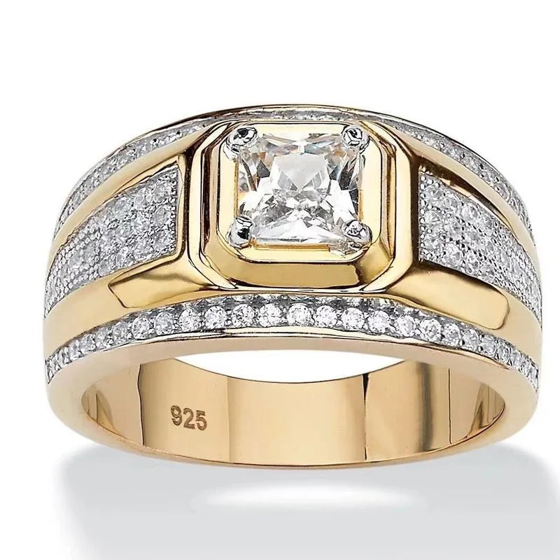 

Fashion Men's Ring Gold Plated Color Domineering Square Cut White Zircon Wedding Business Finger Ring for Men Fashion Jewelry