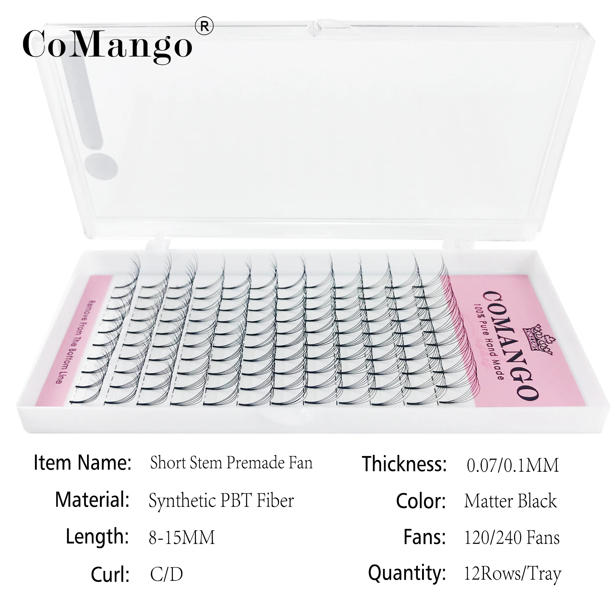 CoMango Pre Made Fans Eye Lashes Extension Bulk 3D 4D 5D 6D 10D Short Stem 0.07/0.10 C/D Curl Volume Premade Fans images - 6