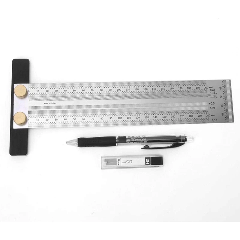 

Precision Marking T-Rule Stainless Steel T Type Hole Ruler Scribing Gauge Marking Measuring Tool With Automatic Pencil