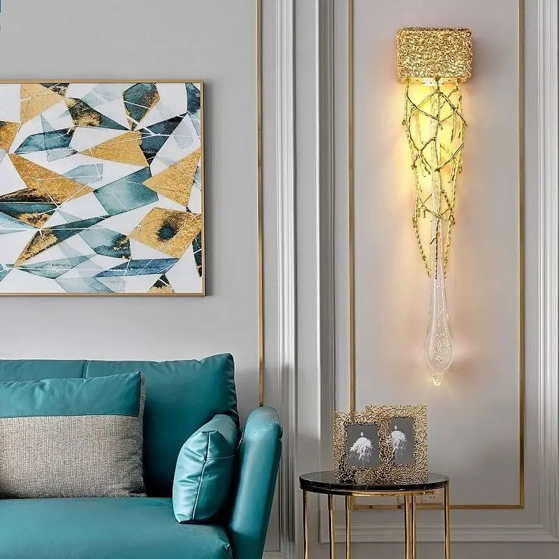 

Retro Water Drop Wall lights Home Living Room Bedroom Decor Gold Luxury Creative Bedside Wall Lamp Indoor Lighting Wall hanging