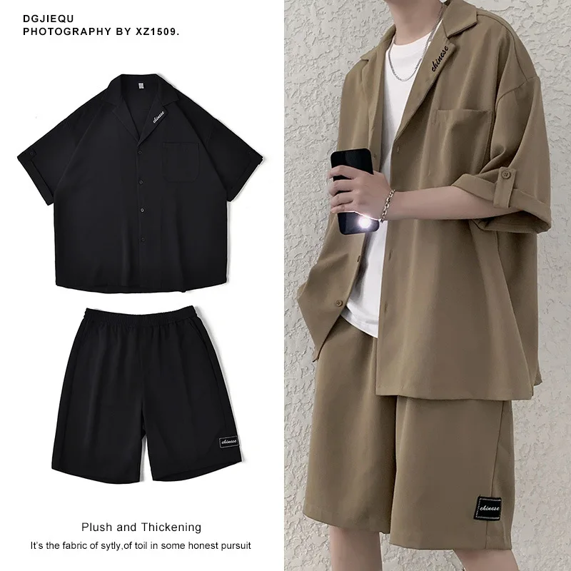 

New Summer Thin Fashion Sleeve Suit Shirt Shorts men's Casual Two-piece Set