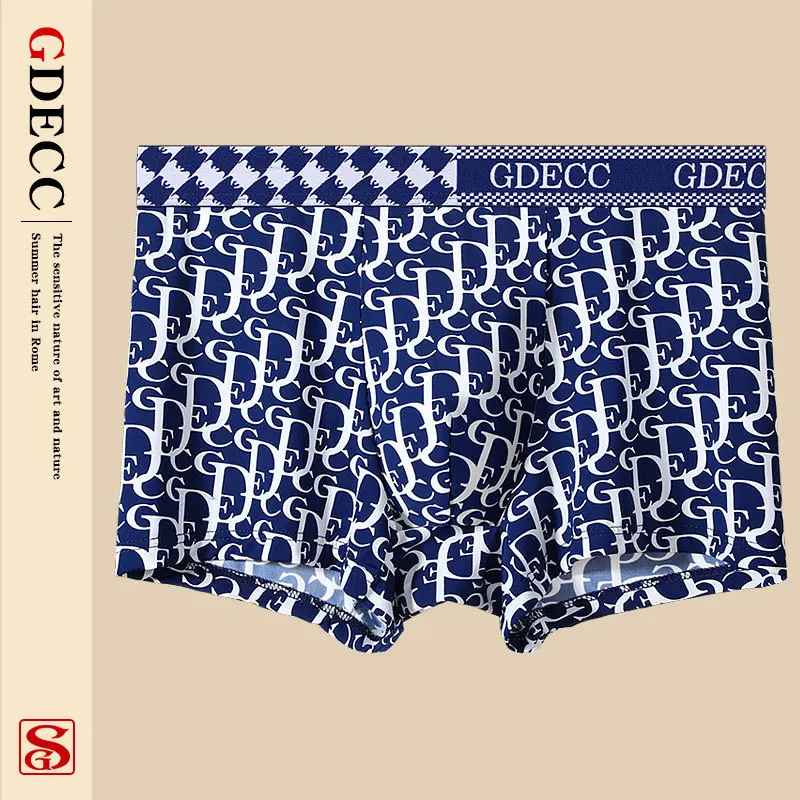 GDECC Summer Men's Panties Thin Style Antibacterial Breathable Ice Silk Personality Printed Briefs 3PC Bagged