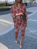 zanzea summer women vintage matching sets 34 sleeve high low lapel neck floral printed blouse and loose pant elegant work suit