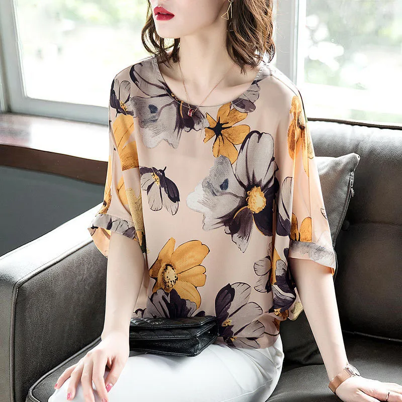 

Half Sleeve Chiffon Blouses Women Summer Style Flower Printed Shirts Lady Casual Blusas Tops