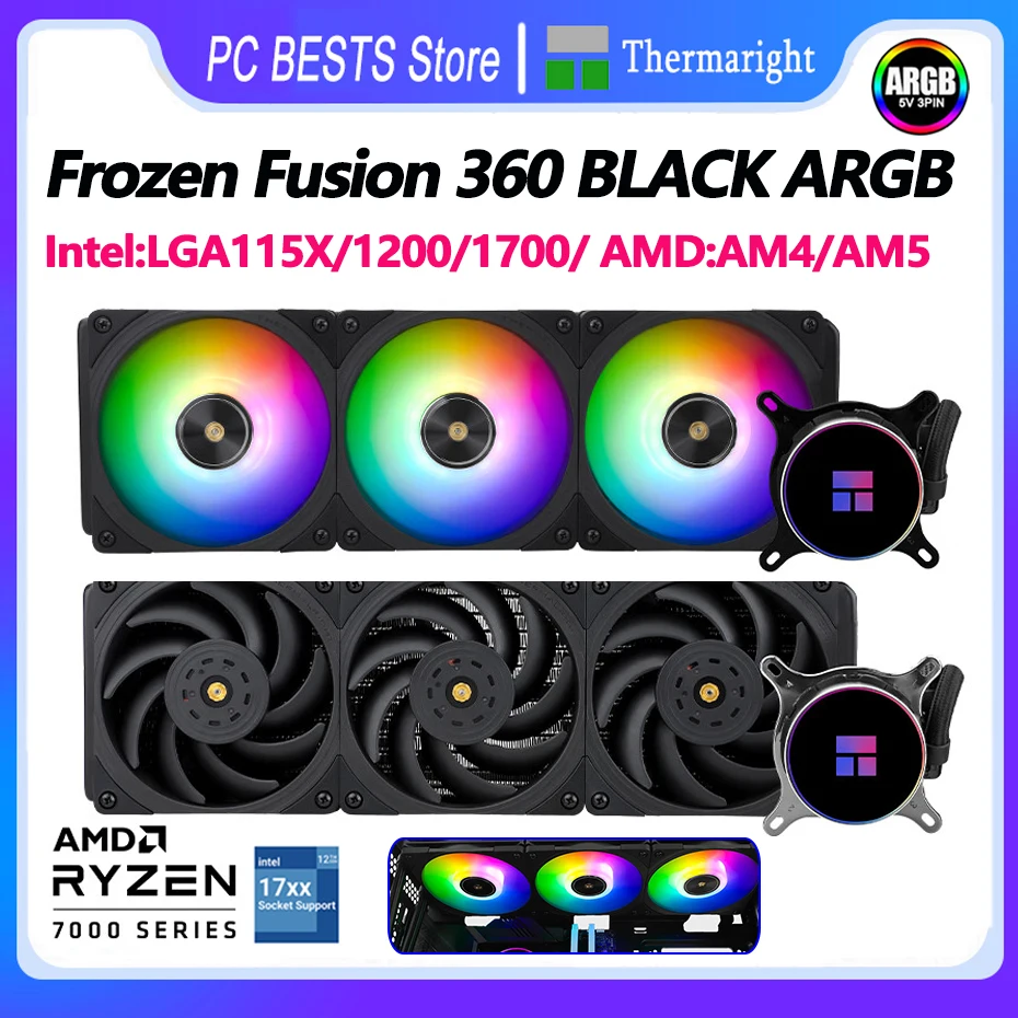 

Thermalright Frozen Fusion 360 BLACK ARGB Integrated Water Cooling Radiator CPU Liquid Cooler Intel 1700 115X 1200 AMD AM4 AM5