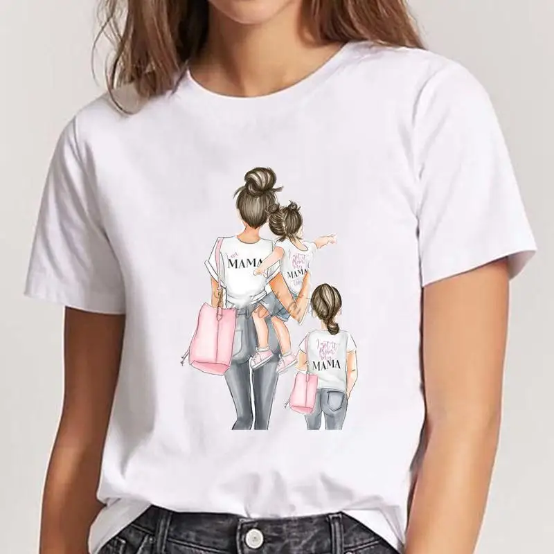 Футболка женская с принтом модная рубашка коротким рукавом для дочери и мамы в