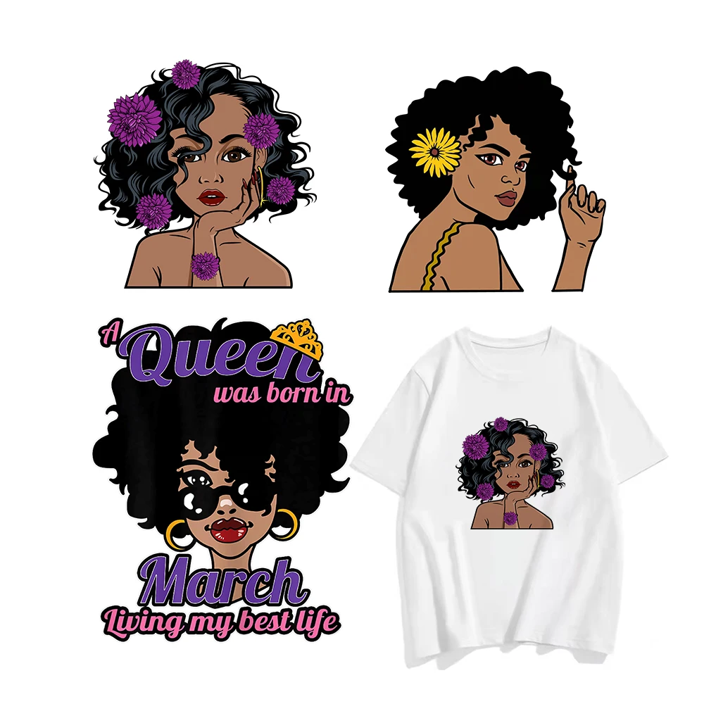 

Женская футболка, наклейка, термонаклейки, термонаклейки, нашивки для утюга, принты в африканском стиле для черных девушек, термопереводные...