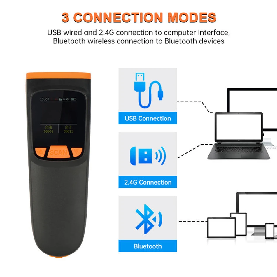 Промышленный мини-сканер штрих-кода 1D 2D высокопроизводительный Bluetooth