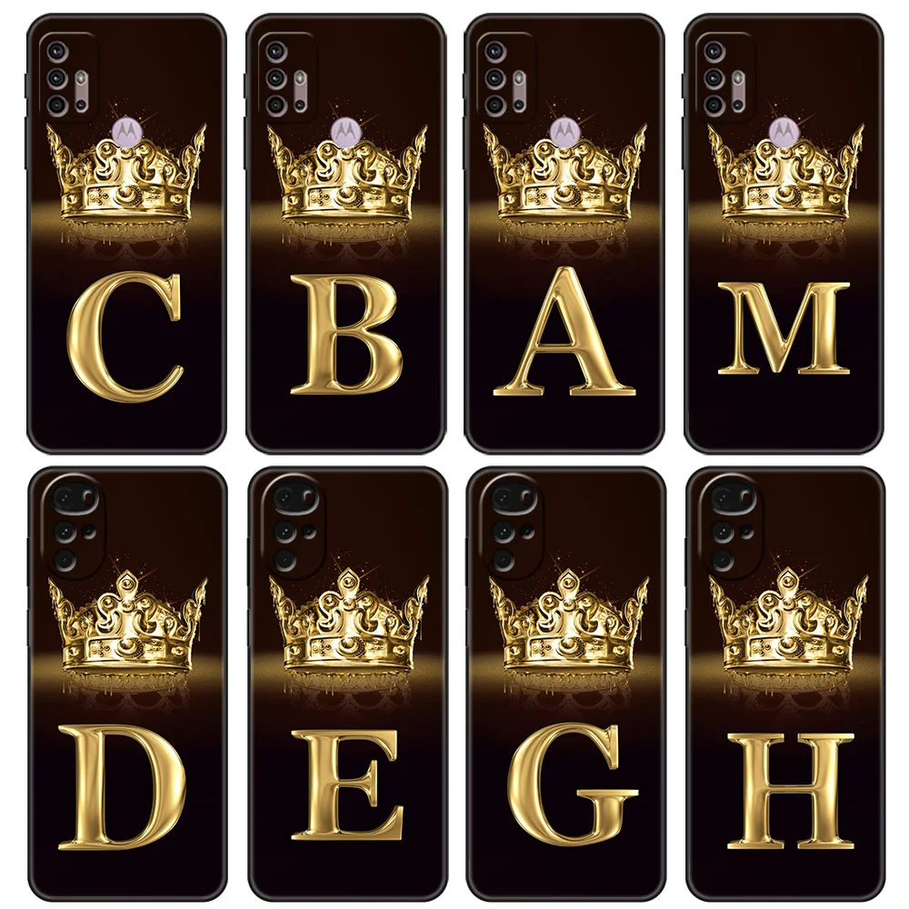 

Fashion Crown Letter Case For Motorola G30 G9 Play G82 G52 G60 G8 G9 Power G50 One Fusion Edge 30 20 Black Soft Phone Capas