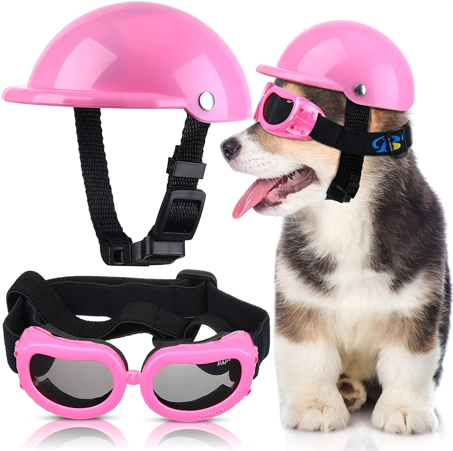 

Helmet Pet Glasses Set And Protection And Helmet Dust Dog Hat Dog Dog Goggles Adjustable Goggles, Sunglasses With Wind Dog