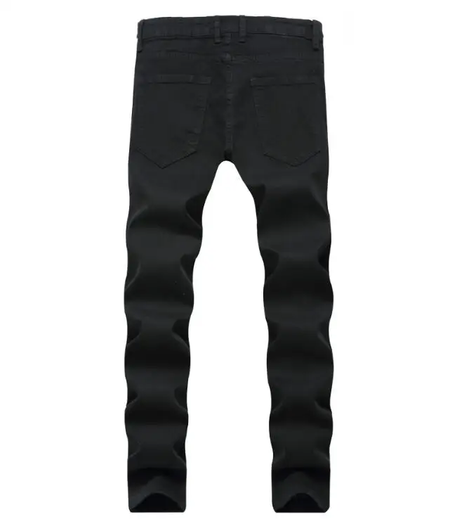 VXO Men's Jeans Slim Embroidered Hole Jeans Embroidered Flower Men's Denim Pants Men Clothing