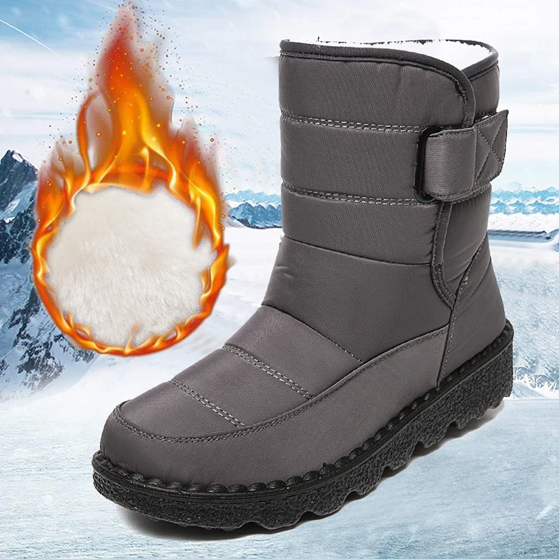 Rimocy Non Slip Waterproof Snow Boots for Women 2023 Thick Plush Winter Ankle Boots Woman Platform Keep Warm Cotton Padded Shoes