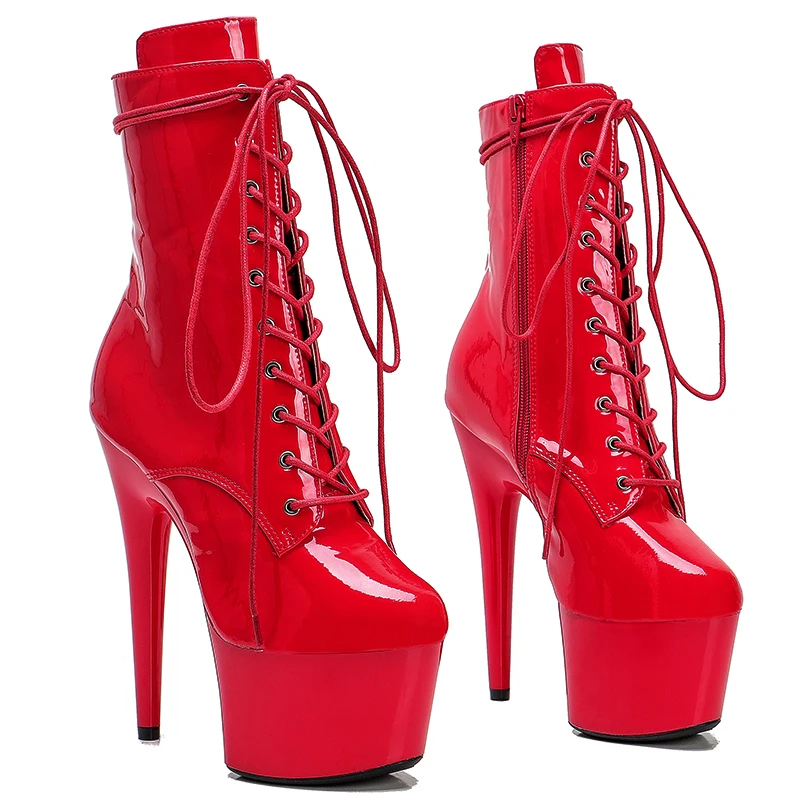 Leecabe 17CM/7Inch Genuine Leather Women's Platform disco party High Heels  Pole Dance boot