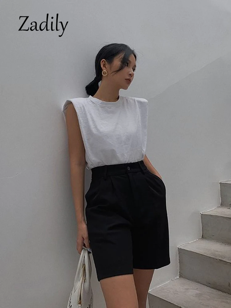 100% хлопок белая женская Футболка с рукавами минималистичные плечевые накладки