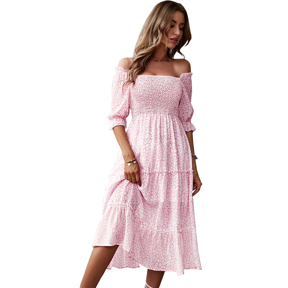 

Платье женское шифоновое средней длины с открытыми плечами и рукавом до локтя