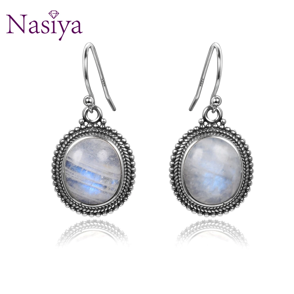 

Classic Big Oval Natural Moonstone Earrings For Women Gemstone Sterling Silver Jewelry Party Engagement Birthday Gift