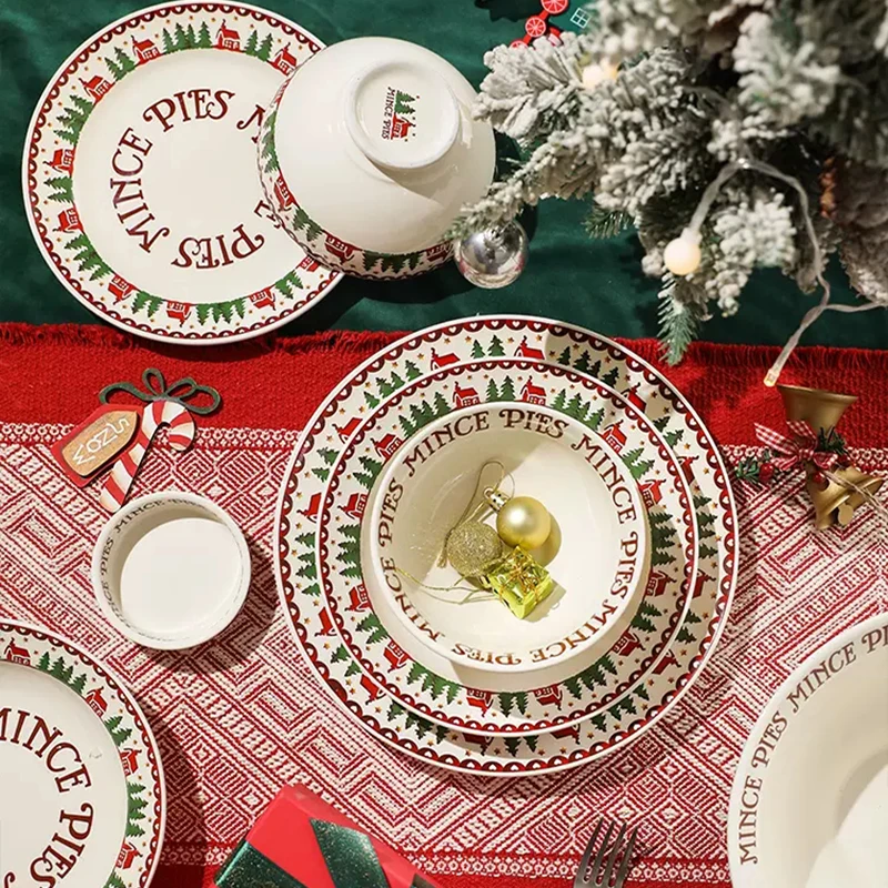 Набор керамической рождественской посуды с ручкой Суповая тарелка столовая