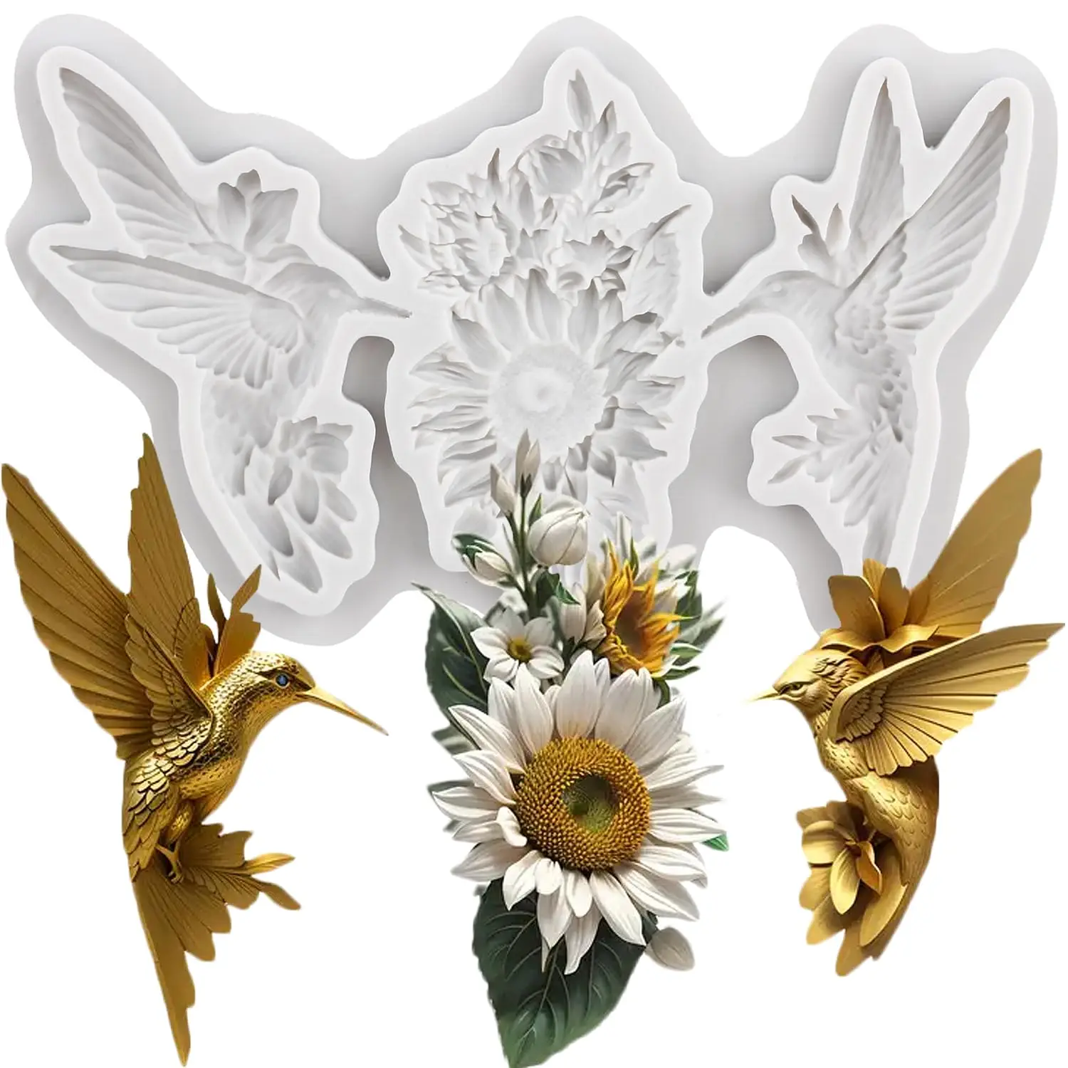 

Форма для помадки Колибри Ромашка силиконовая Mujiang