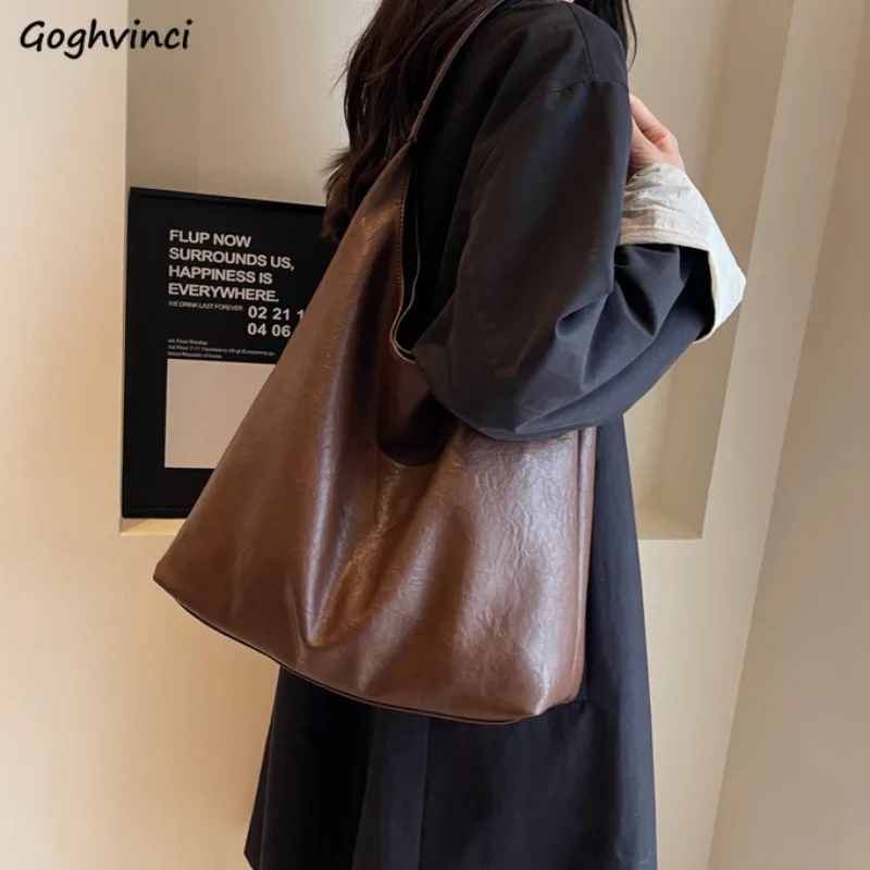 

Vintage Shoulder Bags PU College Tote Bag Large Capacity Commuter Fashion Handbags All-match Office Ladies Harajuku Chic New