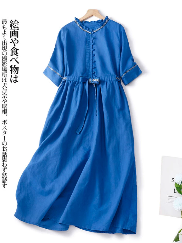 

Summer Dress 2023 Women Clothes Korean Fashion Solid Embroidery Short Sleeve Skirt Oversize Vintage Elegant Dresses Long Robe