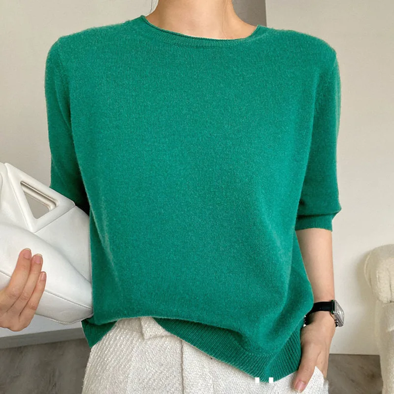 

2022 Summer round neck solid color casual short-sleeved women's top grey