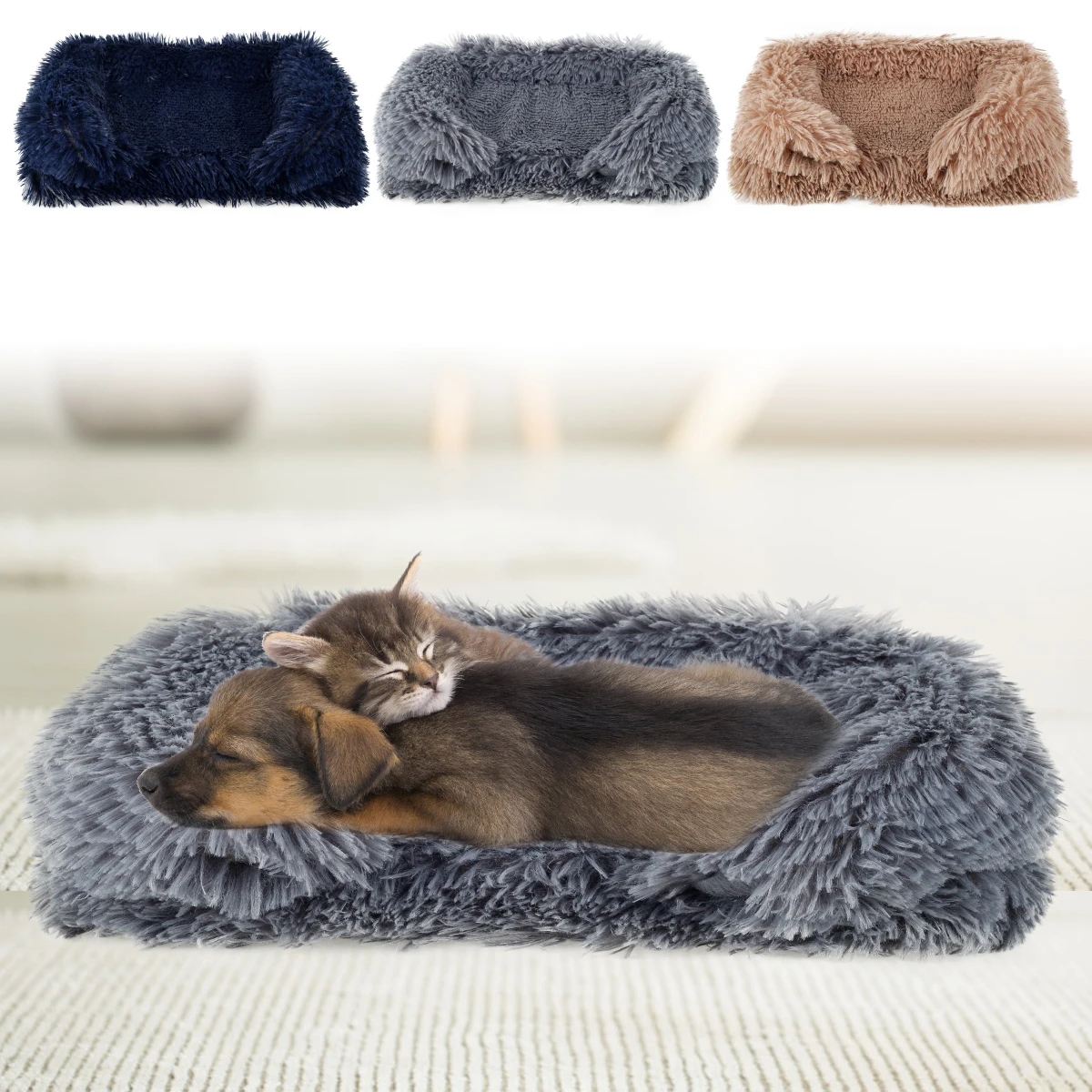 Кровать для собаки, мягкая плюшевая удобная домашняя кровать, прямоугольная, зимняя, теплая, спальная кровать для питомца, съемная, машинная...