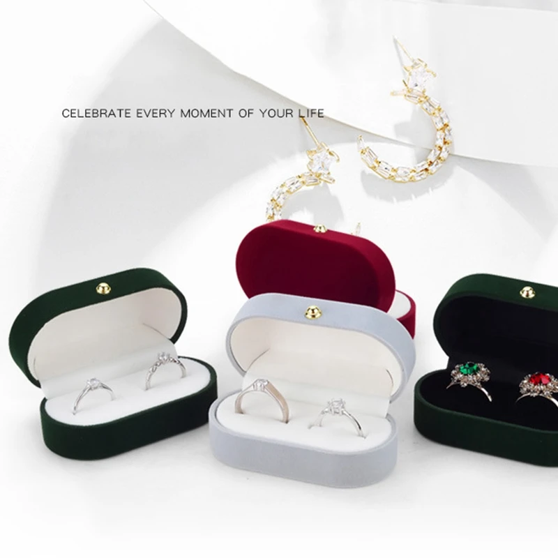 2X Velvet Silk Pair Ring Box Wedding Single Proposal Farewell Jewelry A |